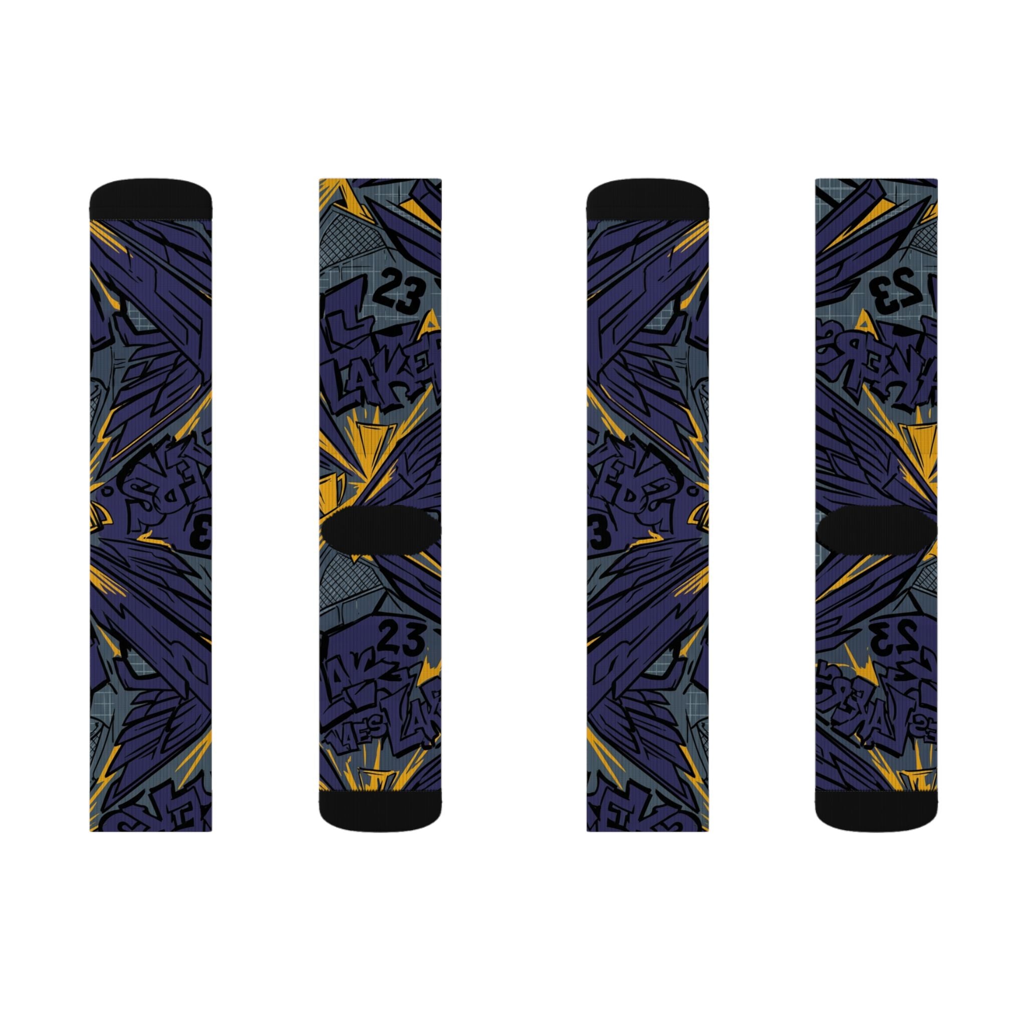 Socks to Match Jordan 4 Retro Lakers Crew Socks | Purple Gold Championship Streetwear Hoop Culture Gift