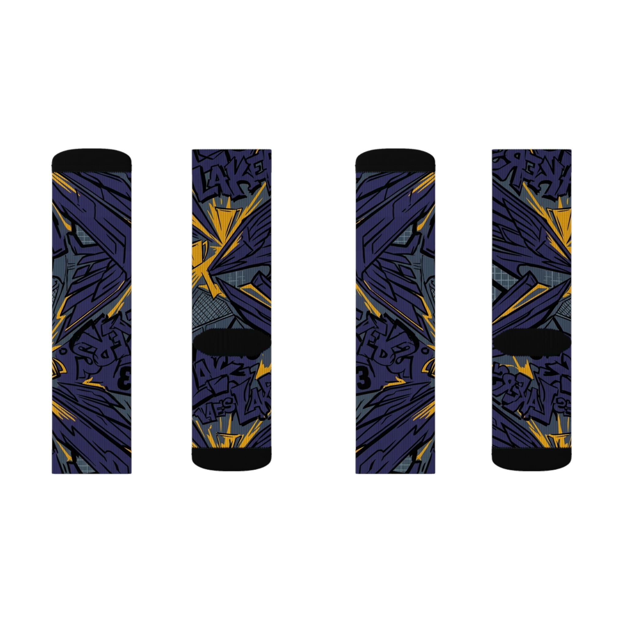 Socks to Match Jordan 4 Retro Lakers Crew Socks | Purple Gold Championship Streetwear Hoop Culture Gift