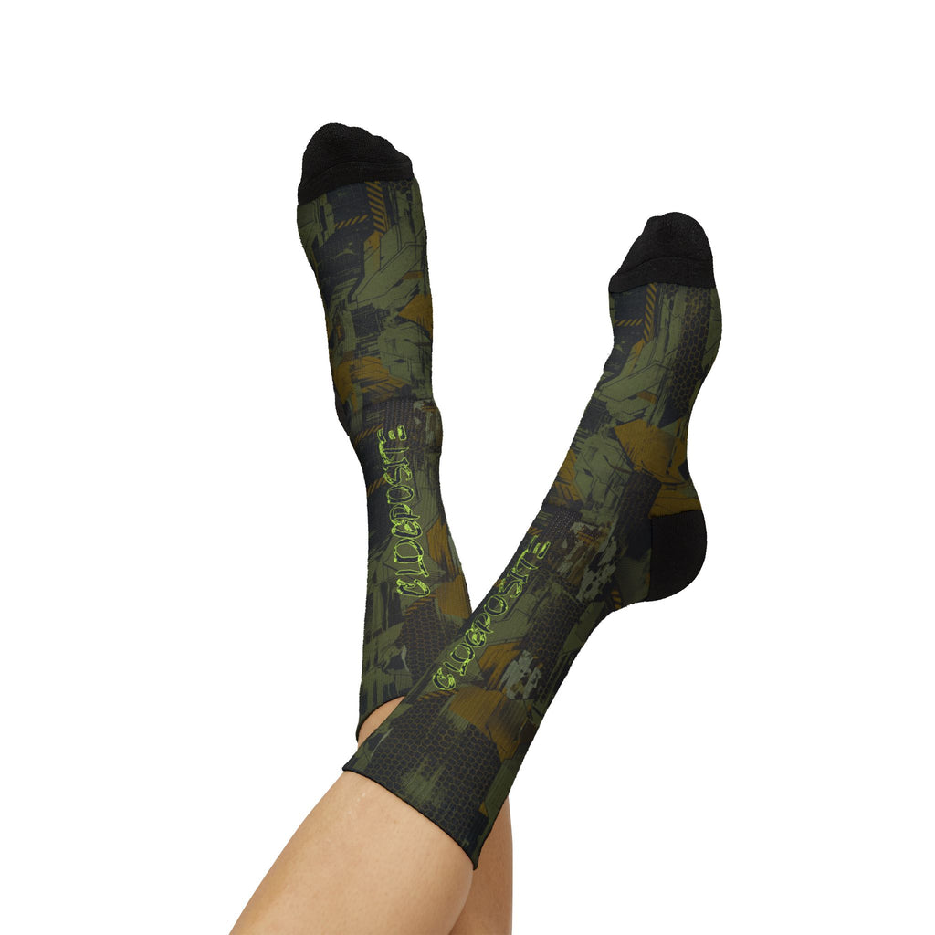 Clogposite Green Goblin matching Crew Socks | Villain Energy Basketball Sneaker Pattern Streetwear