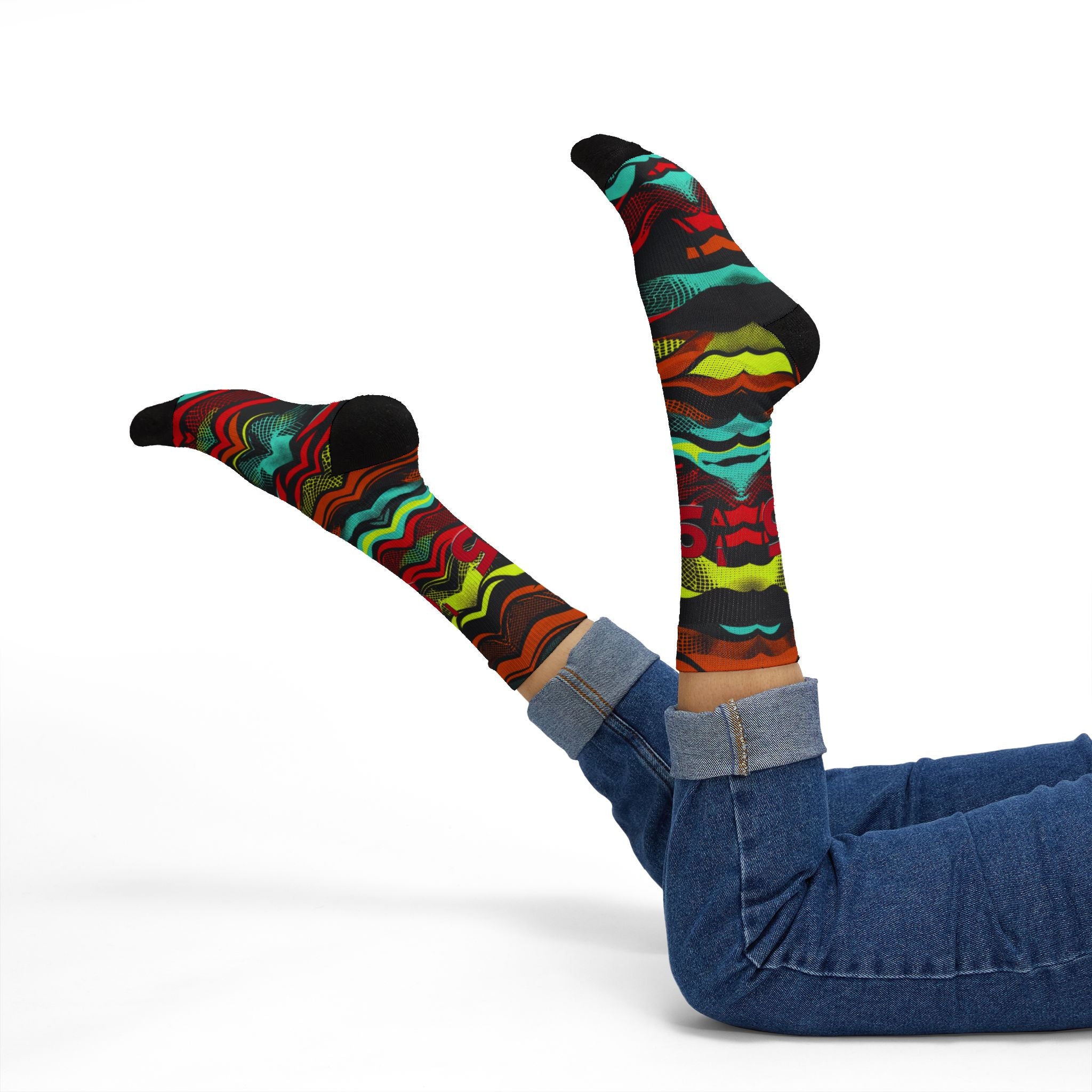 Neon pattern sneaker socks for Air Max 95 inspired outfits - My Matching Socks