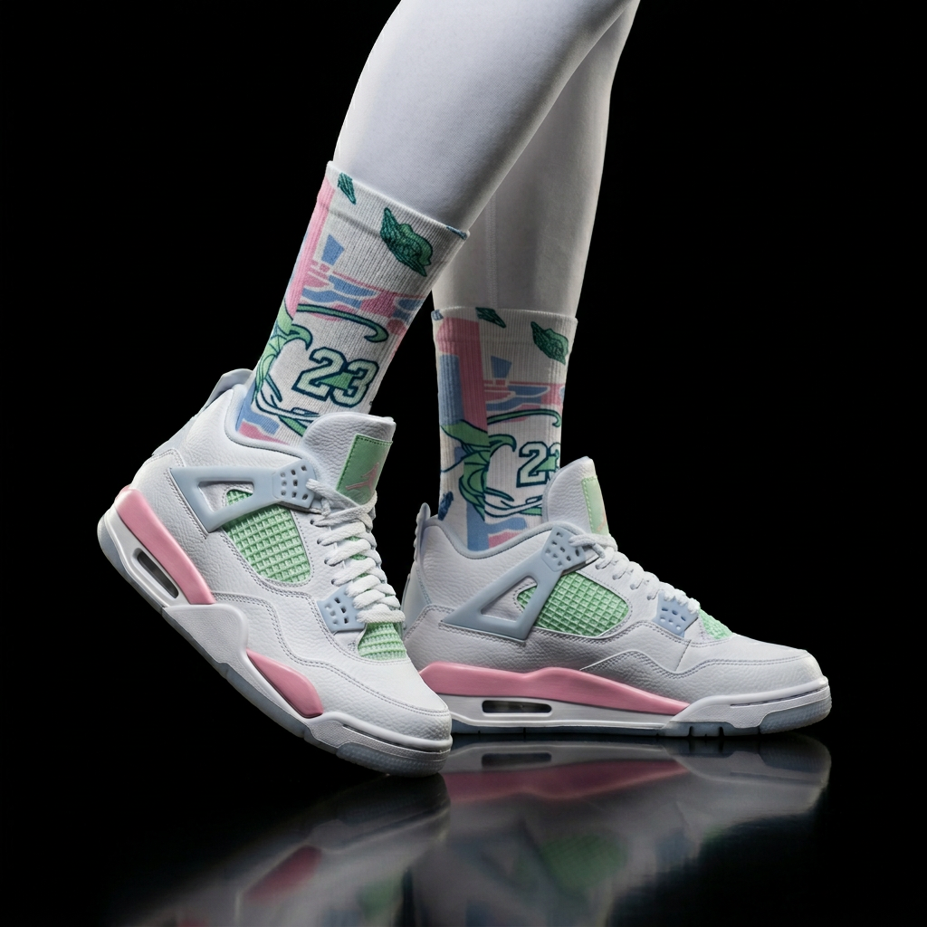 Air Jordan 4 Valentines's Day GS Pink Valentine Inspired Crew Socks  Romantic Sneaker Matching Sock  Soft Girl Streetwear Gift