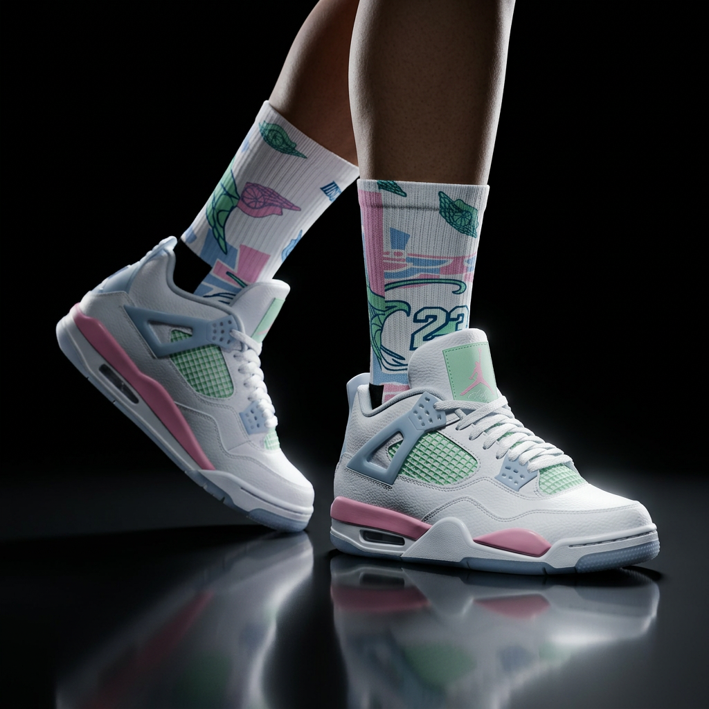 Air Jordan 4 Valentines's Day GS Pink Valentine Inspired Crew Socks  Romantic Sneaker Matching Sock  Soft Girl Streetwear Gift