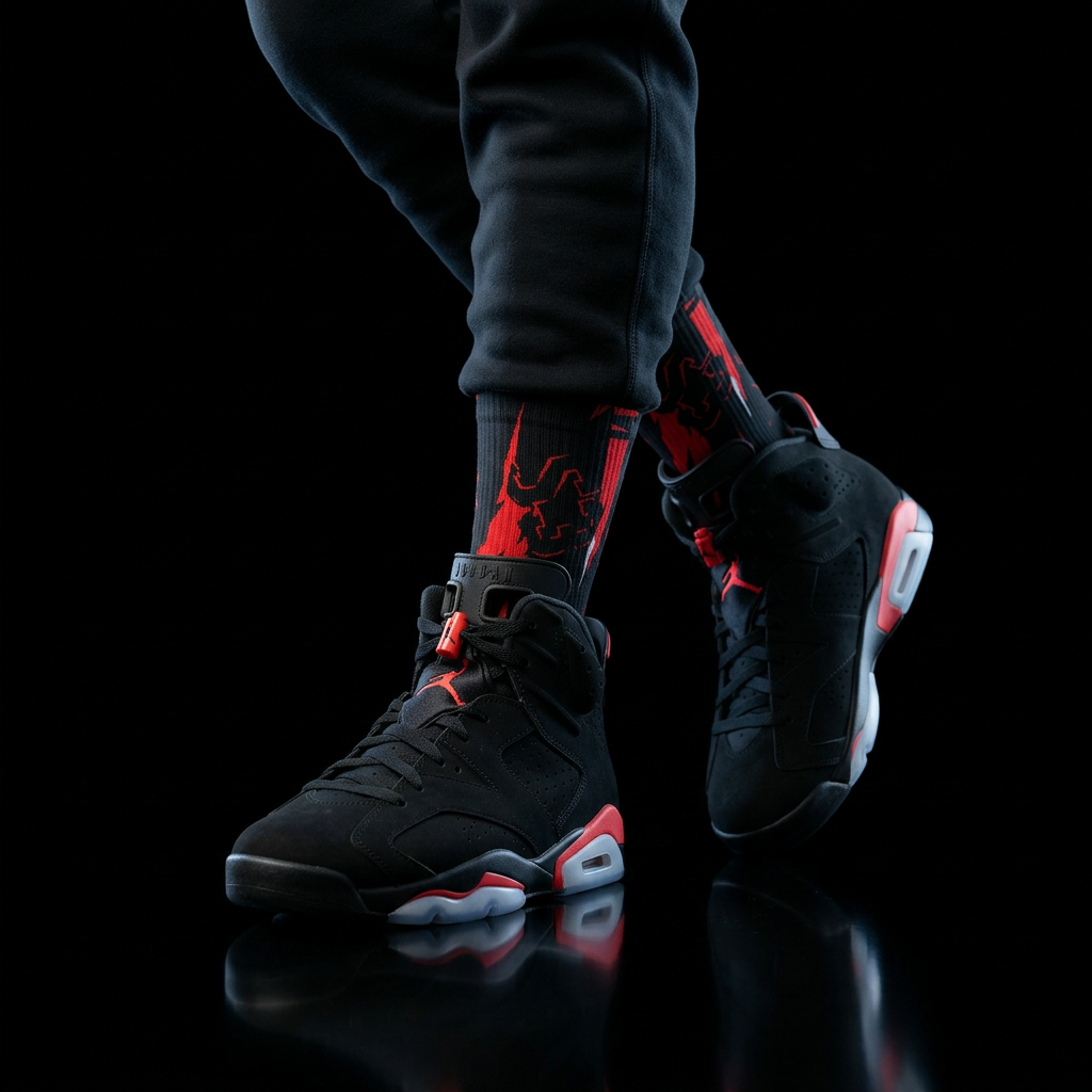 Nike Air Jordan 6 Infrared Salesman inspired matching socks | Sublimation Pattern Athletic Crew Socks