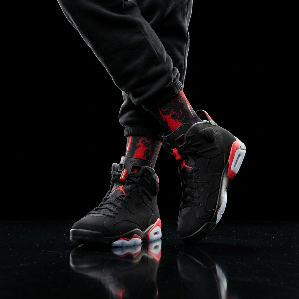Nike Air Jordan 6 Infrared Salesman inspired matching socks | Sublimation Pattern Athletic Crew Socks