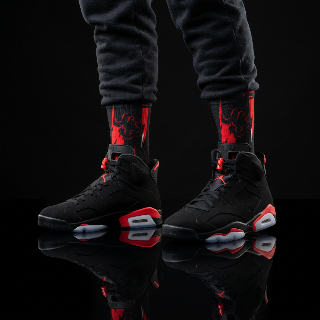 Nike Air Jordan 6 Infrared Salesman inspired matching socks | Sublimation Pattern Athletic Crew Socks