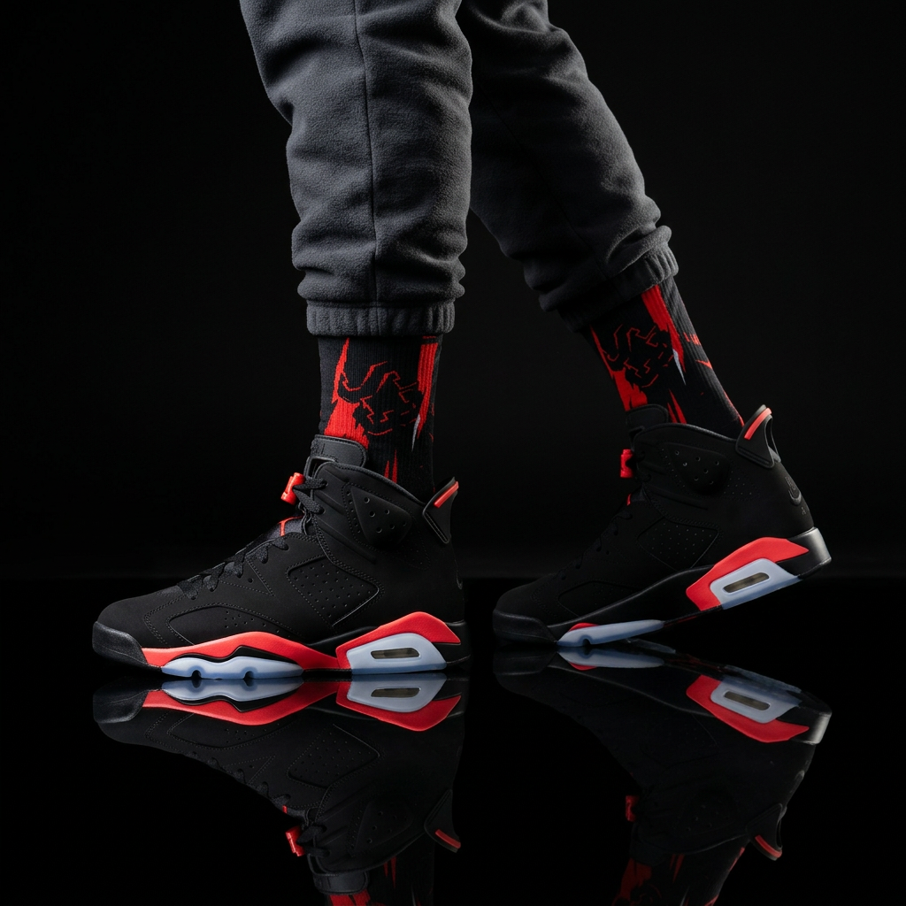 Nike Air Jordan 6 Infrared Salesman inspired matching socks | Sublimation Pattern Athletic Crew Socks