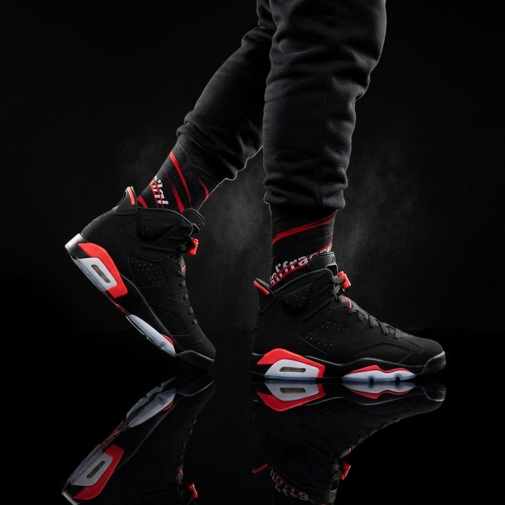 Jordan Air Jordan 6 Retro Infrared Salesman inspired Socks | Sublimation Crew Socks