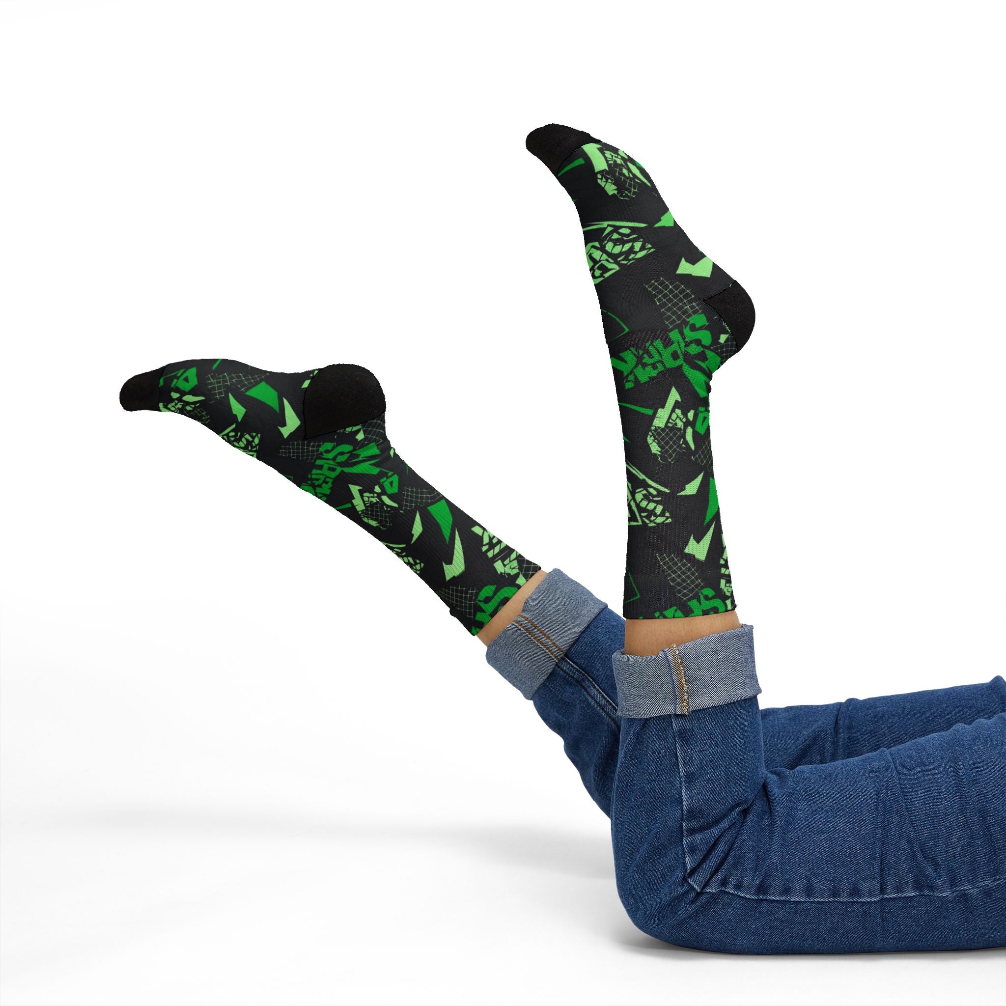 Travis Scott Jordan Jumpman Jack Green Spark matching Crew Socks | Electric Lime Streetwear Basketball Socks