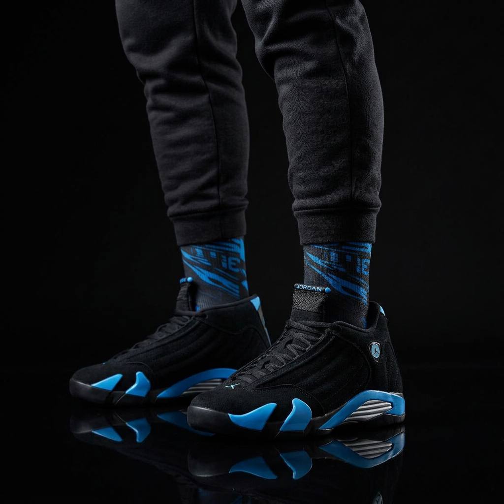Jordan 14 Retro 'Black University Blue' 2026 matching Crew Socks | Ferrari Racing Inspired Championship Streetwear