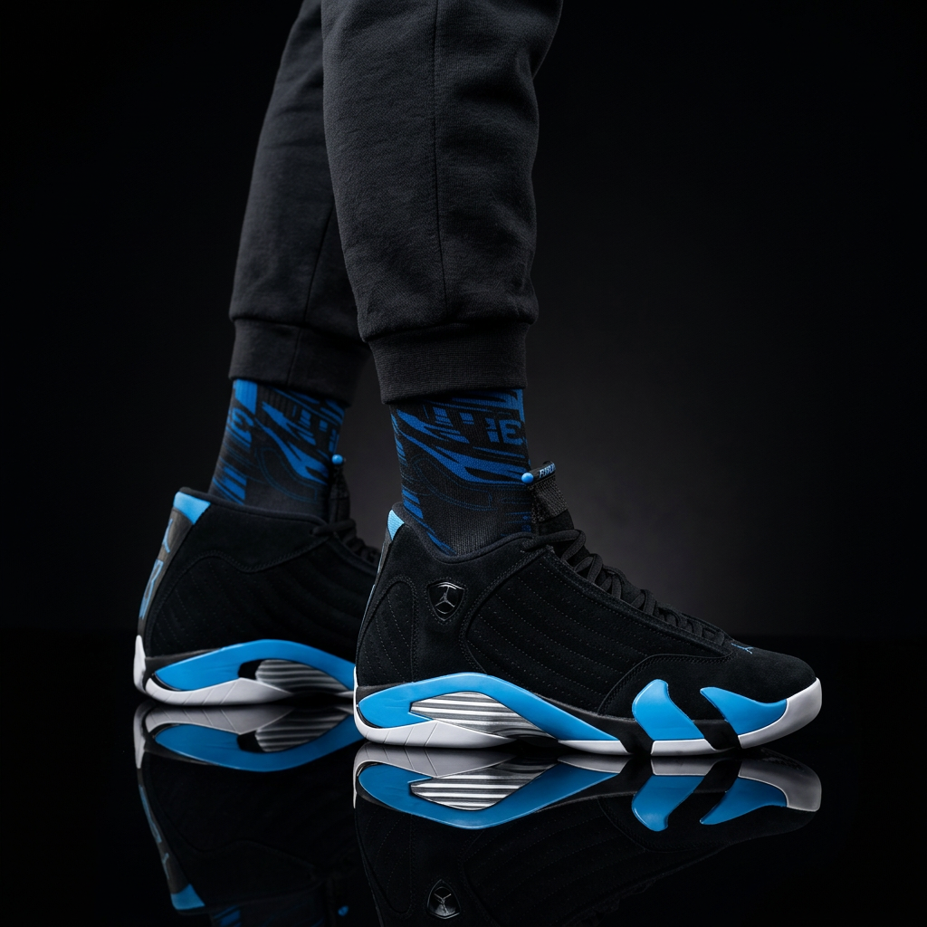 Jordan 14 Retro 'Black University Blue' 2026 matching Crew Socks | Ferrari Racing Inspired Championship Streetwear