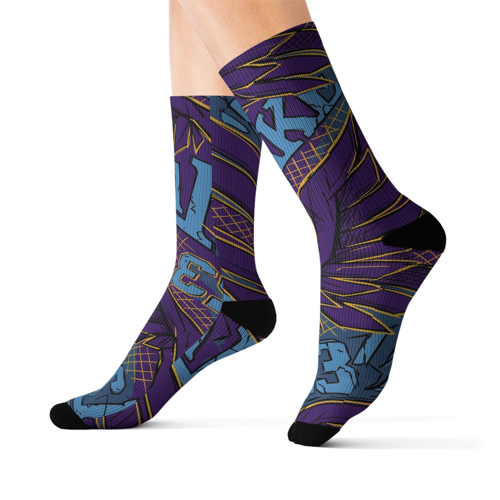 Jordan 4 Retro Lakers matching Crew Socks | Purple Gold Basketball Streetwear Heritage