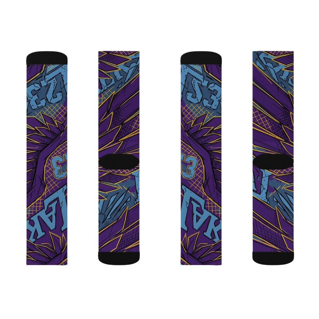 Jordan 4 Retro Lakers matching Crew Socks | Purple Gold Basketball Streetwear Heritage