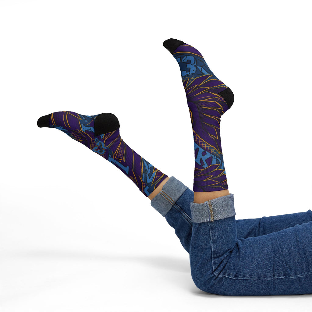 Jordan 4 Retro Lakers matching Crew Socks | Purple Gold Basketball Streetwear Heritage