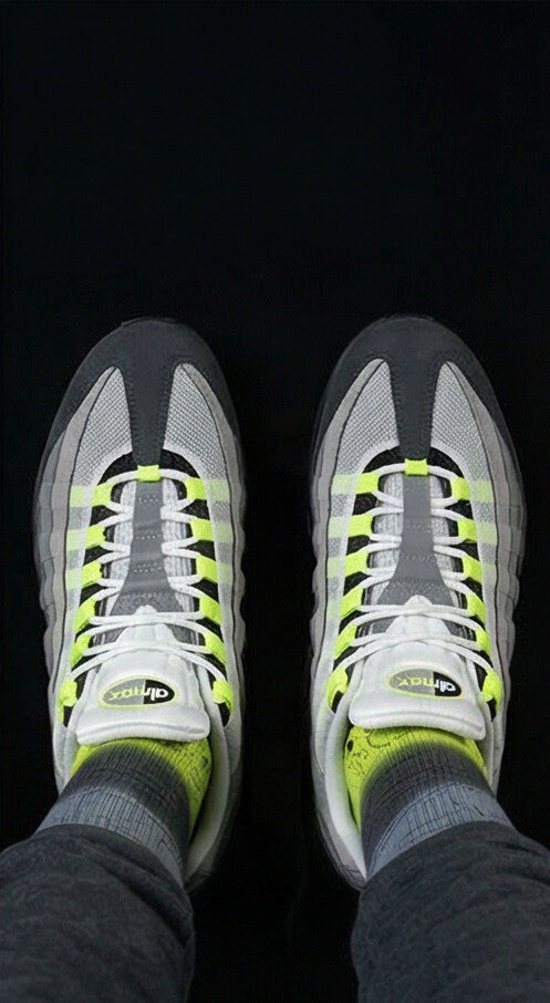 Air Max 95 OG Big Bubble Neon matching Crew Socks | 90s Tech Anatomical Industrial Black Grey Streetwear