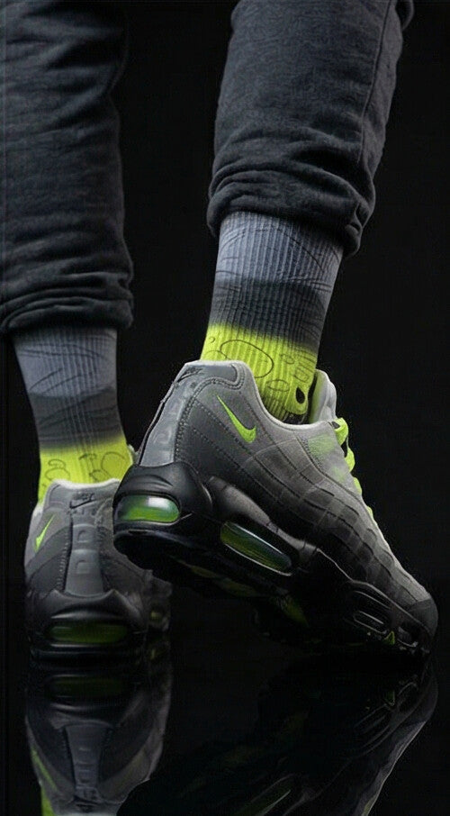Air Max 95 OG Big Bubble Neon matching Crew Socks | 90s Tech Anatomical Industrial Black Grey Streetwear
