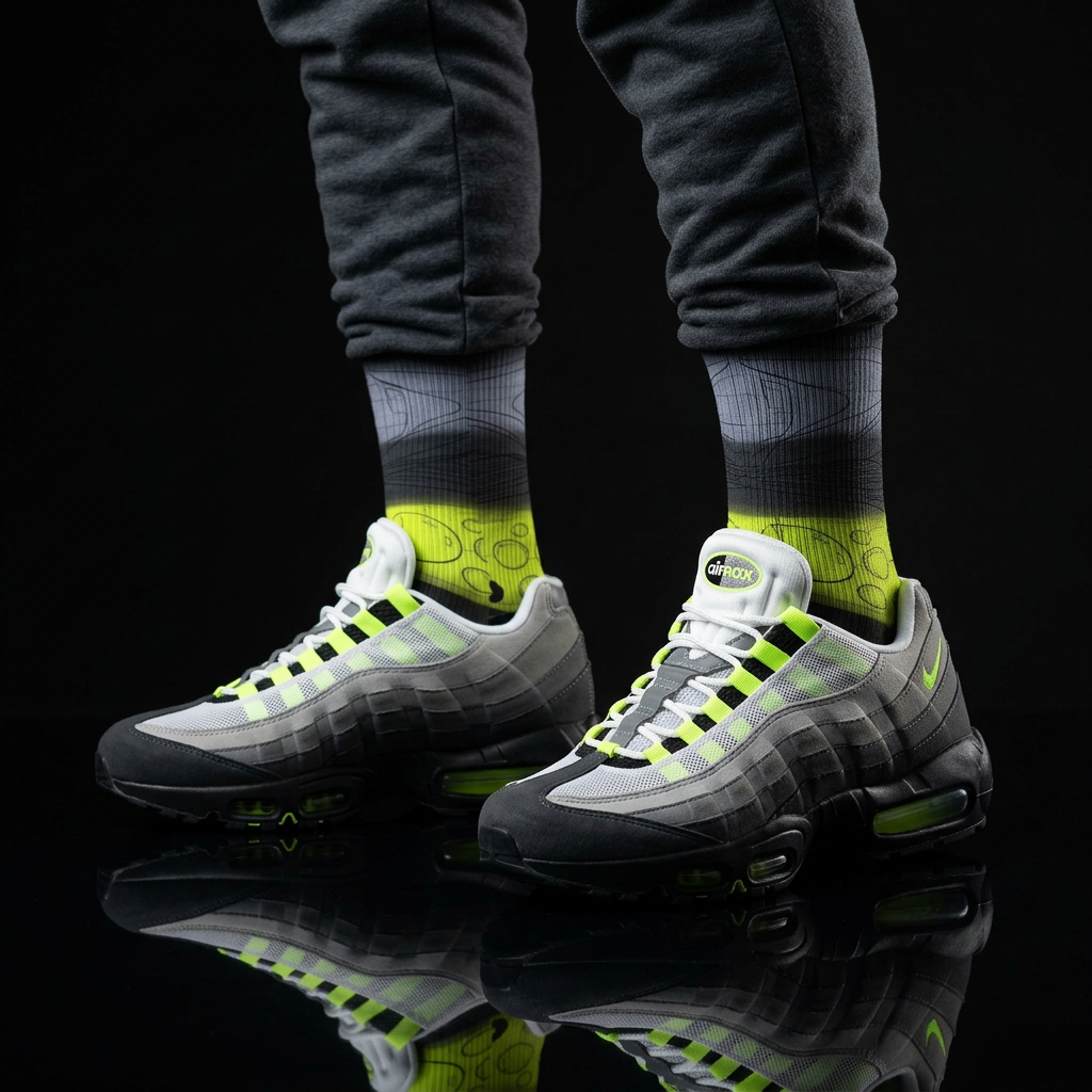 Air Max 95 OG Big Bubble Neon matching Crew Socks | 90s Tech Anatomical Industrial Black Grey Streetwear