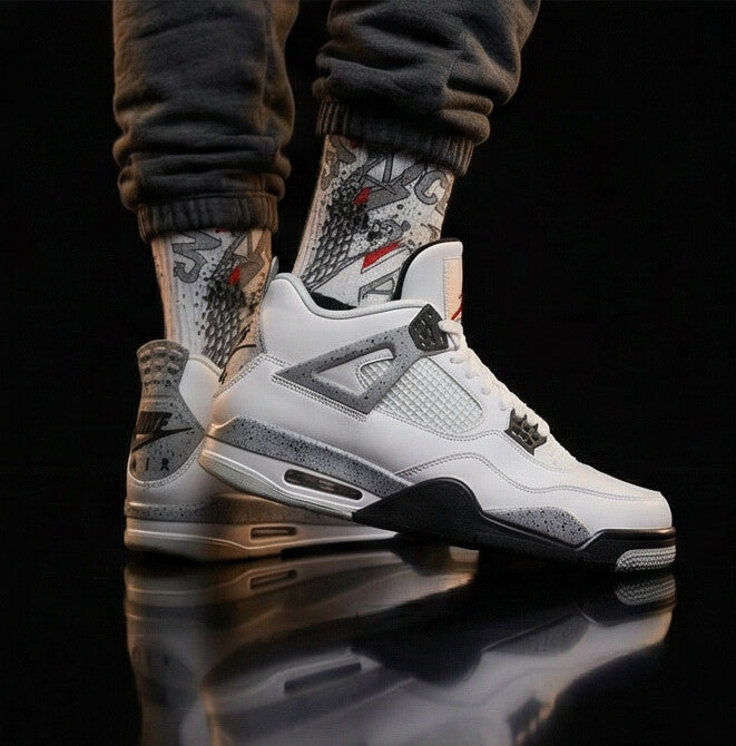Jordan 4 Retro OG White Cement matching Crew Socks | White Cement Speckle Architectural Streetwear