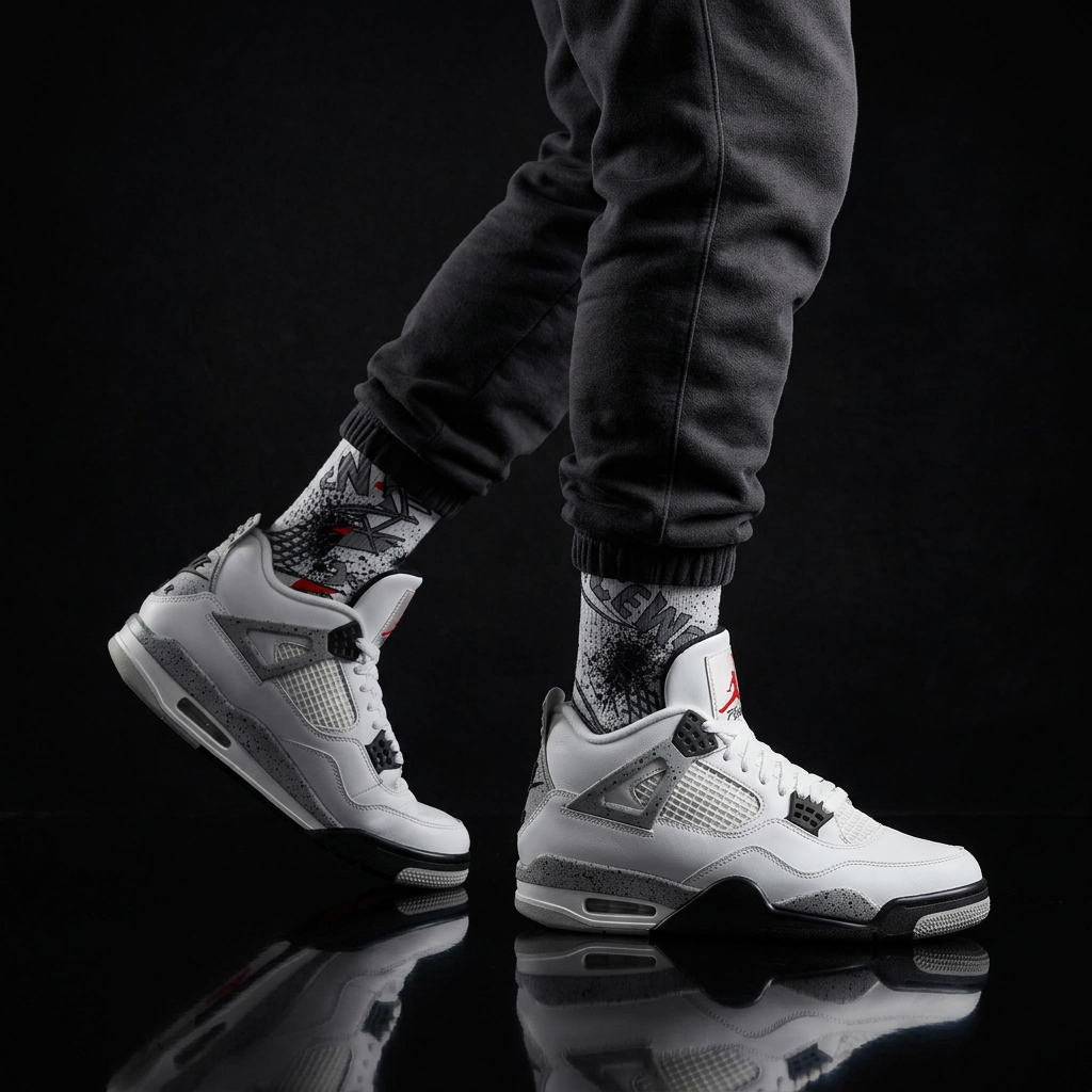 Jordan 4 Retro OG White Cement matching Crew Socks | White Cement Speckle Architectural Streetwear