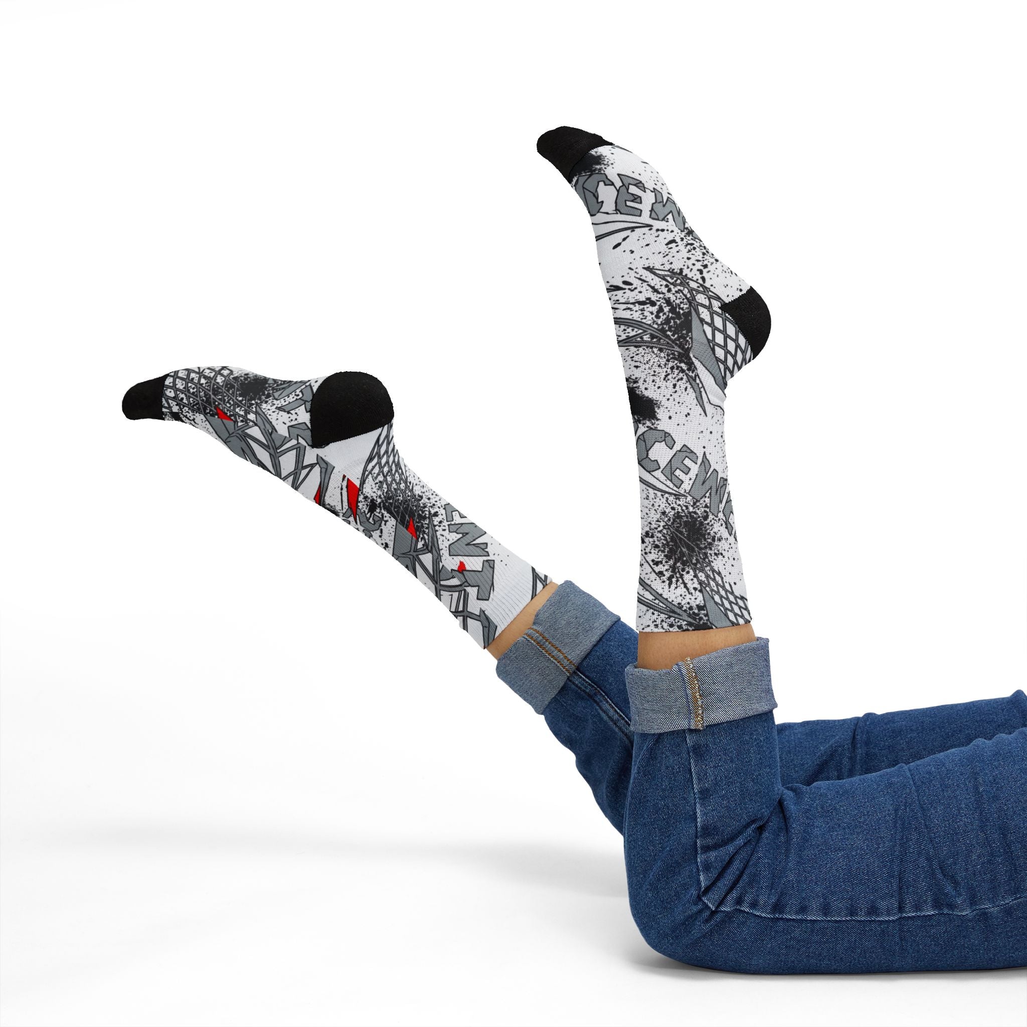 Jordan 4 Retro OG White Cement matching Crew Socks | White Cement Speckle Architectural Streetwear