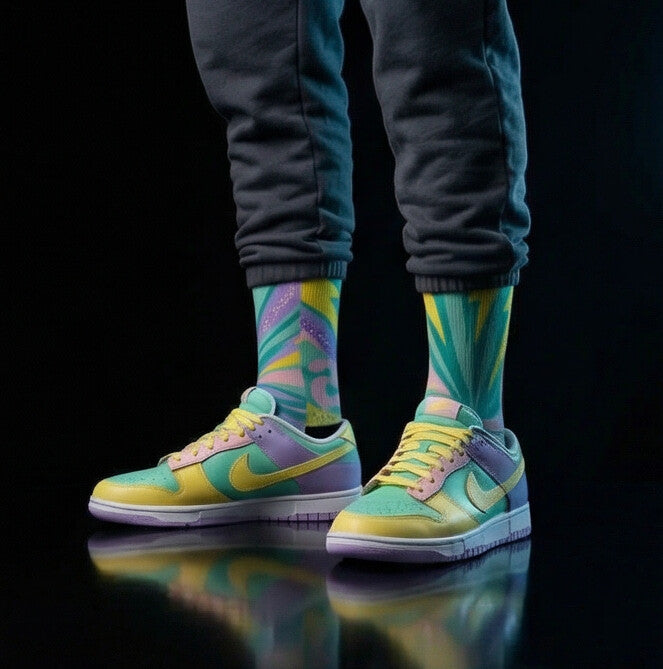 Nike Air Force 1 Dunk Low Easter 2026 matching Crew Socks | Pastel Holographic Streetwear Basketball Socks Gift