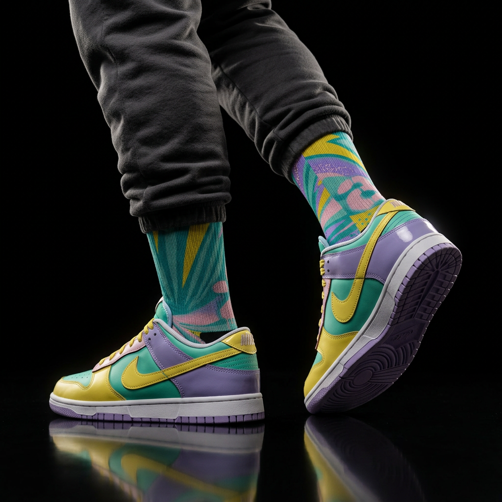 Nike Air Force 1 Dunk Low Easter 2026 matching Crew Socks | Pastel Holographic Streetwear Basketball Socks Gift
