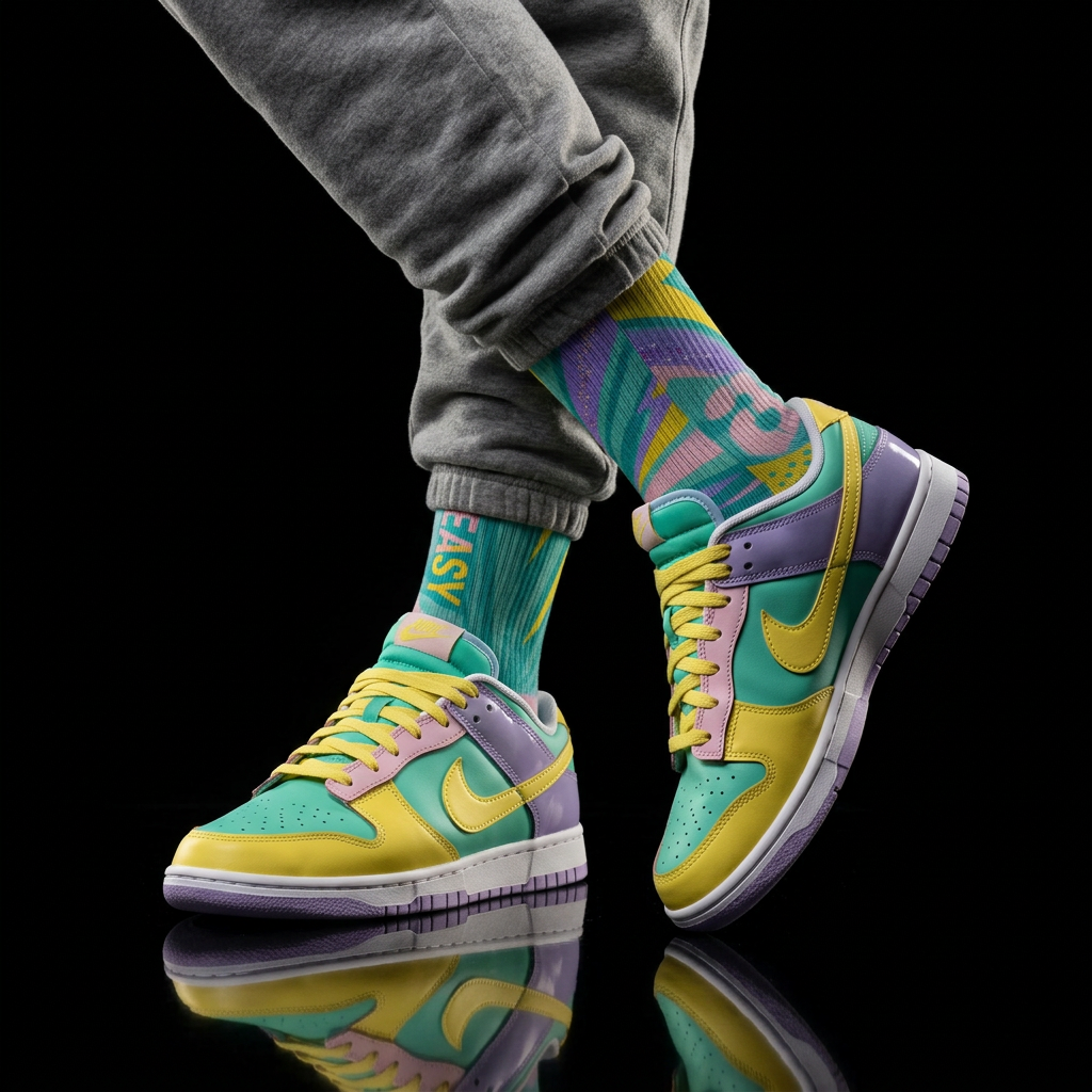 Nike Air Force 1 Dunk Low Easter 2026 matching Crew Socks | Pastel Holographic Streetwear Basketball Socks Gift