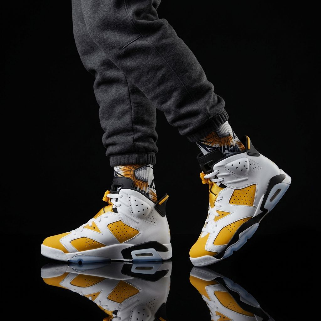 Jordan 6s Retro 'Yellow Ochre' matching Crew Socks | Championship Desert Warmth Basketball Streetwear