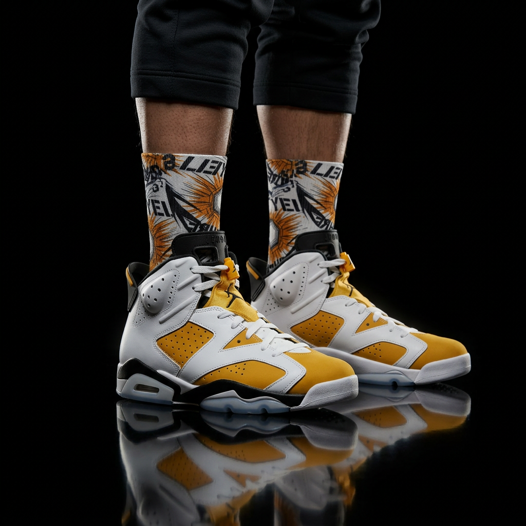Jordan 6s Retro 'Yellow Ochre' matching Crew Socks | Championship Desert Warmth Basketball Streetwear