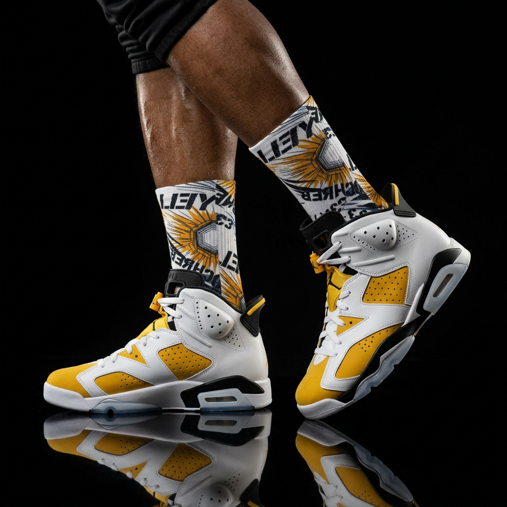 Jordan 6s Retro 'Yellow Ochre' matching Crew Socks | Championship Desert Warmth Basketball Streetwear