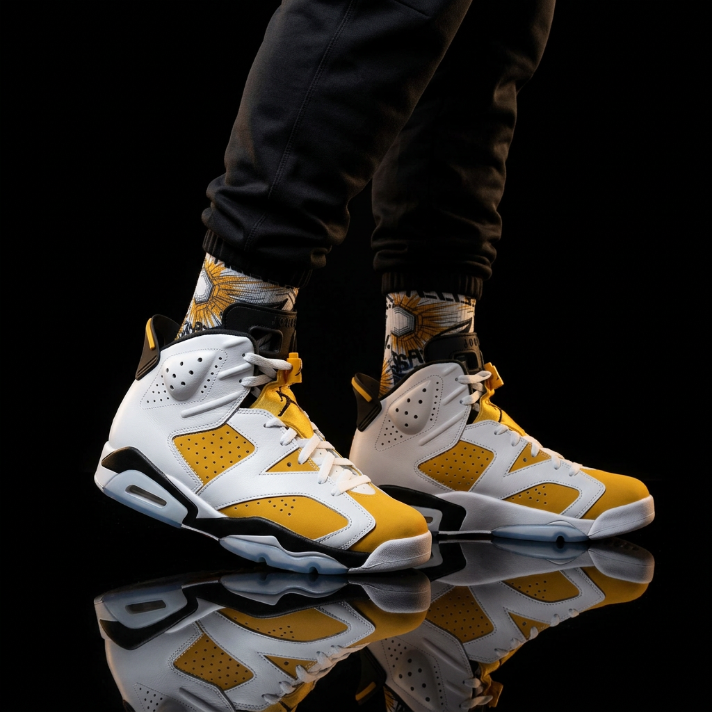 Jordan 6s Retro 'Yellow Ochre' matching Crew Socks | Championship Desert Warmth Basketball Streetwear