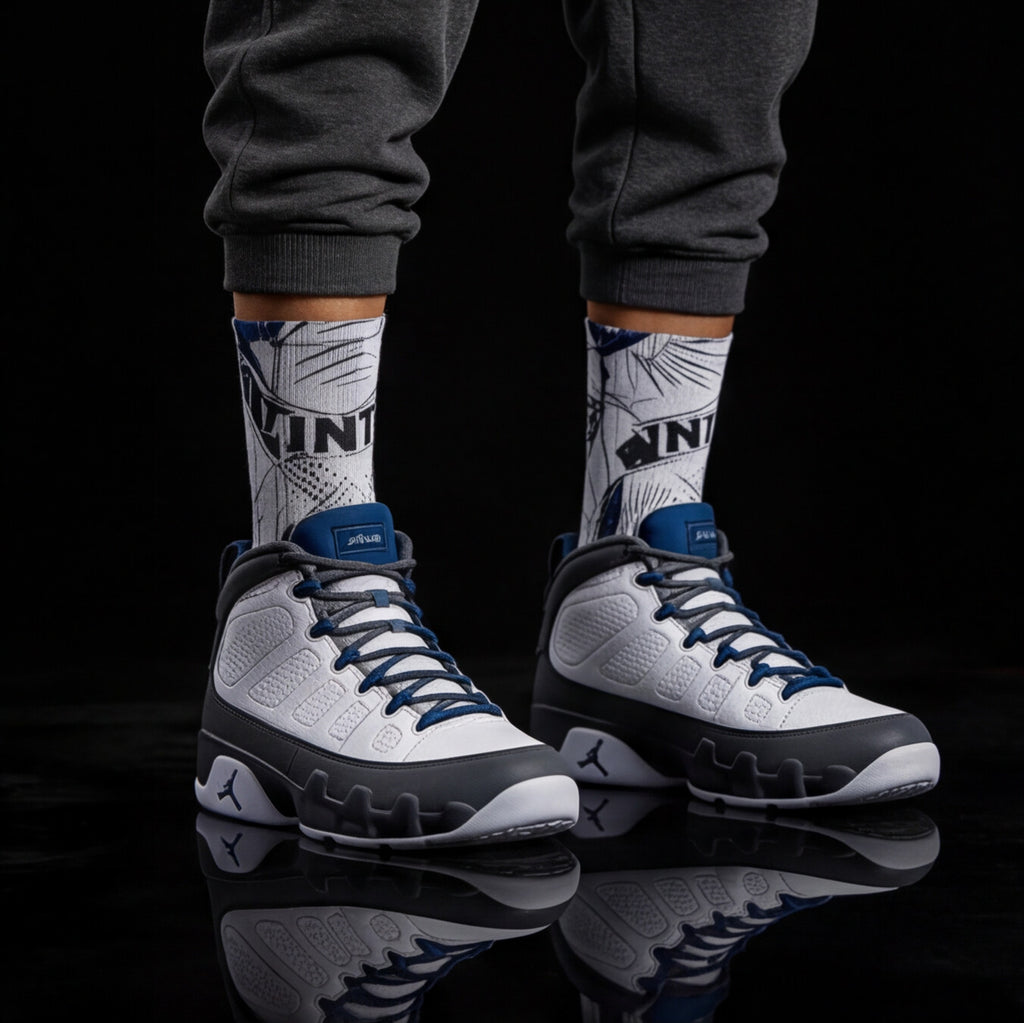 Jordan 9 Retro 'Flint Grey' 2026 matching Crew Socks | Premium Championship Heritage Streetwear