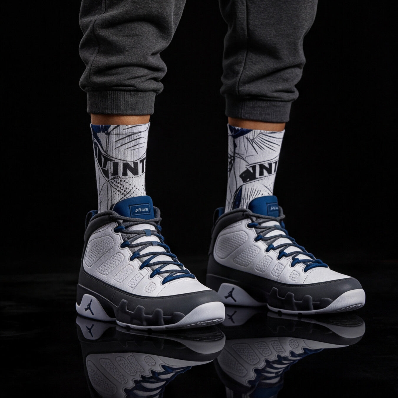 Jordan 9 Retro 'Flint Grey' 2026 matching Crew Socks | Premium Championship Heritage Streetwear