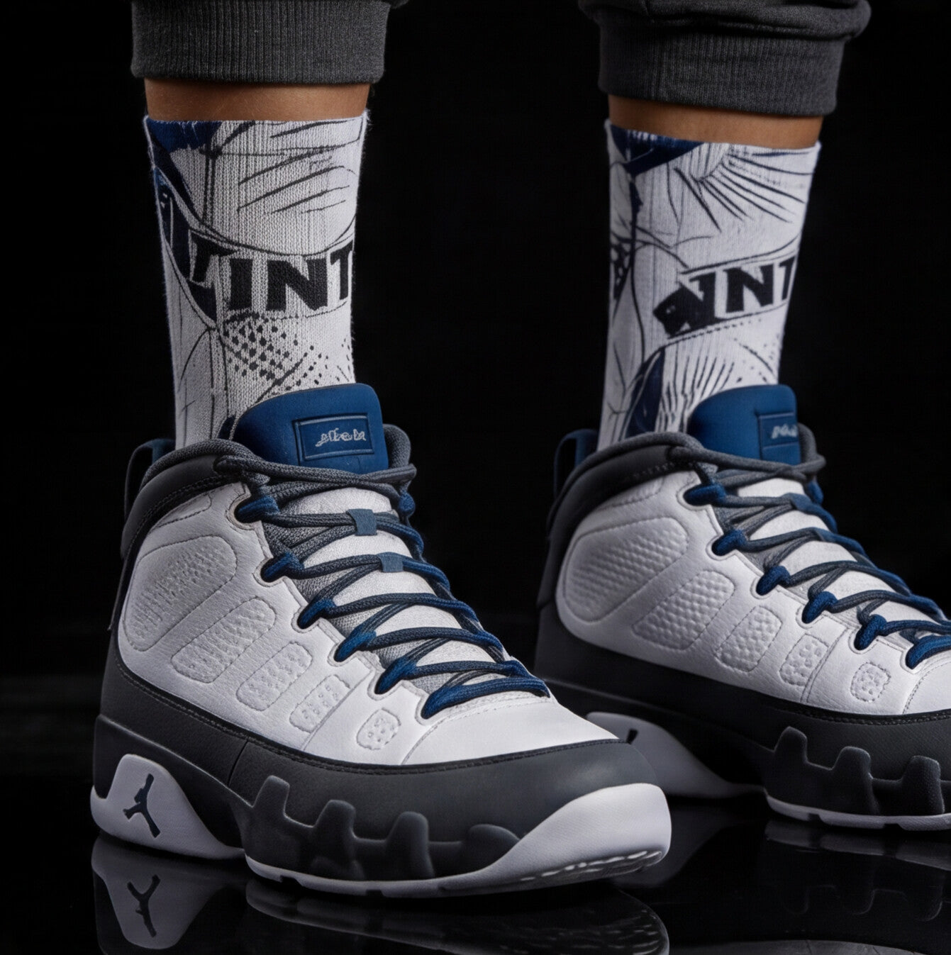Jordan 9 Retro 'Flint Grey' 2026 matching Crew Socks | Premium Championship Heritage Streetwear