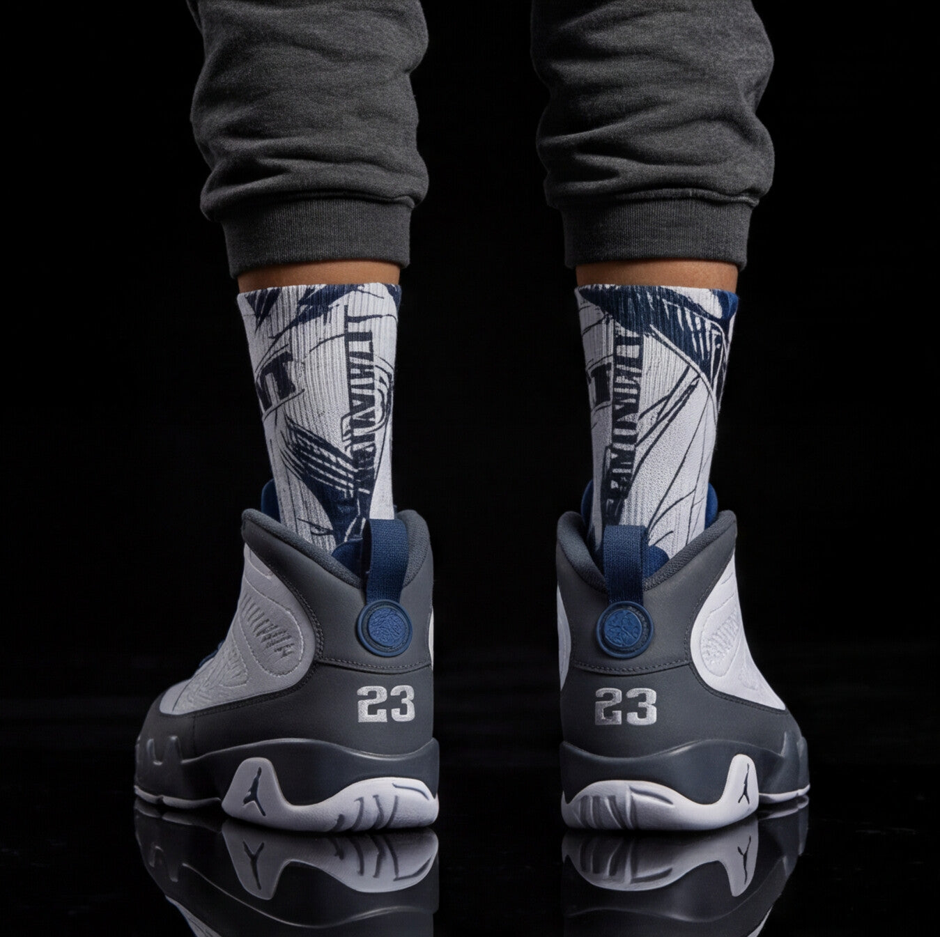 Jordan 9 Retro 'Flint Grey' 2026 matching Crew Socks | Premium Championship Heritage Streetwear
