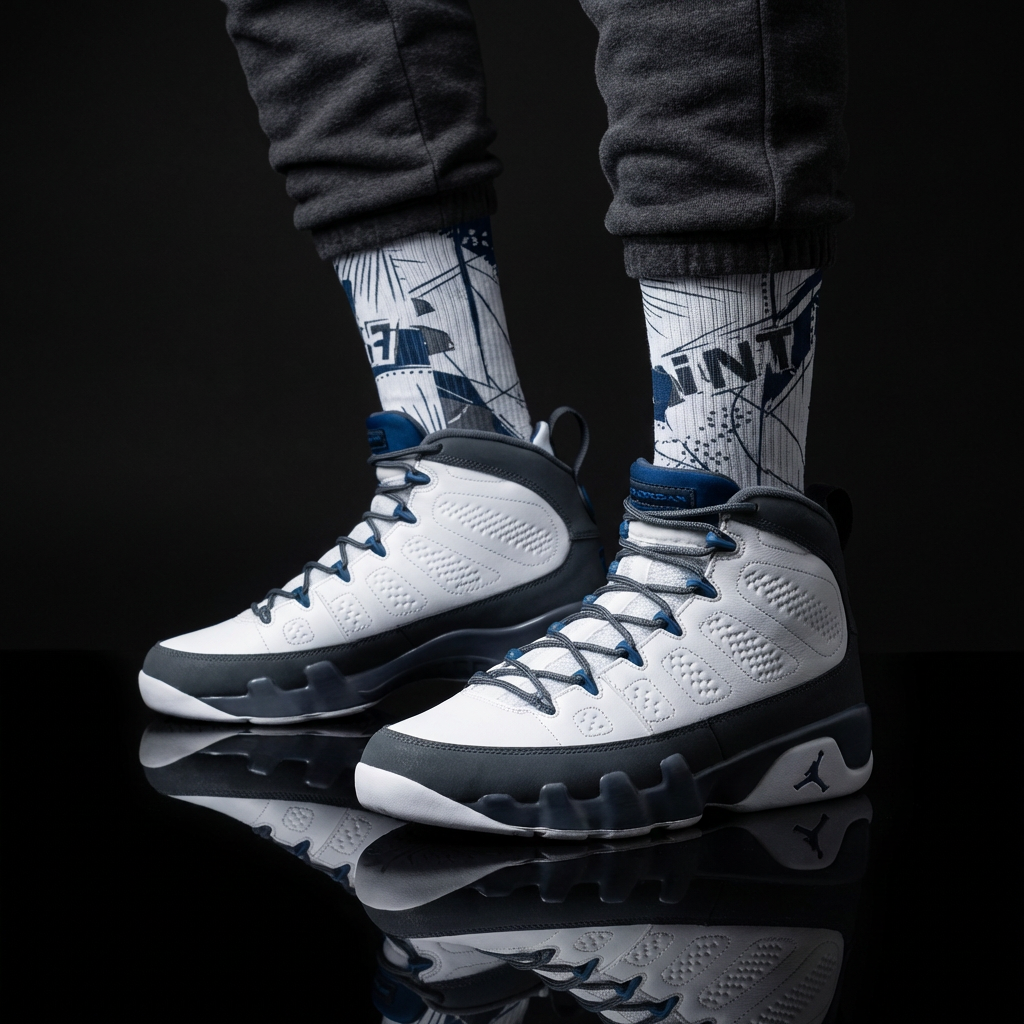 Jordan 9 Retro 'Flint Grey' 2026 matching Crew Socks | Premium Championship Heritage Streetwear