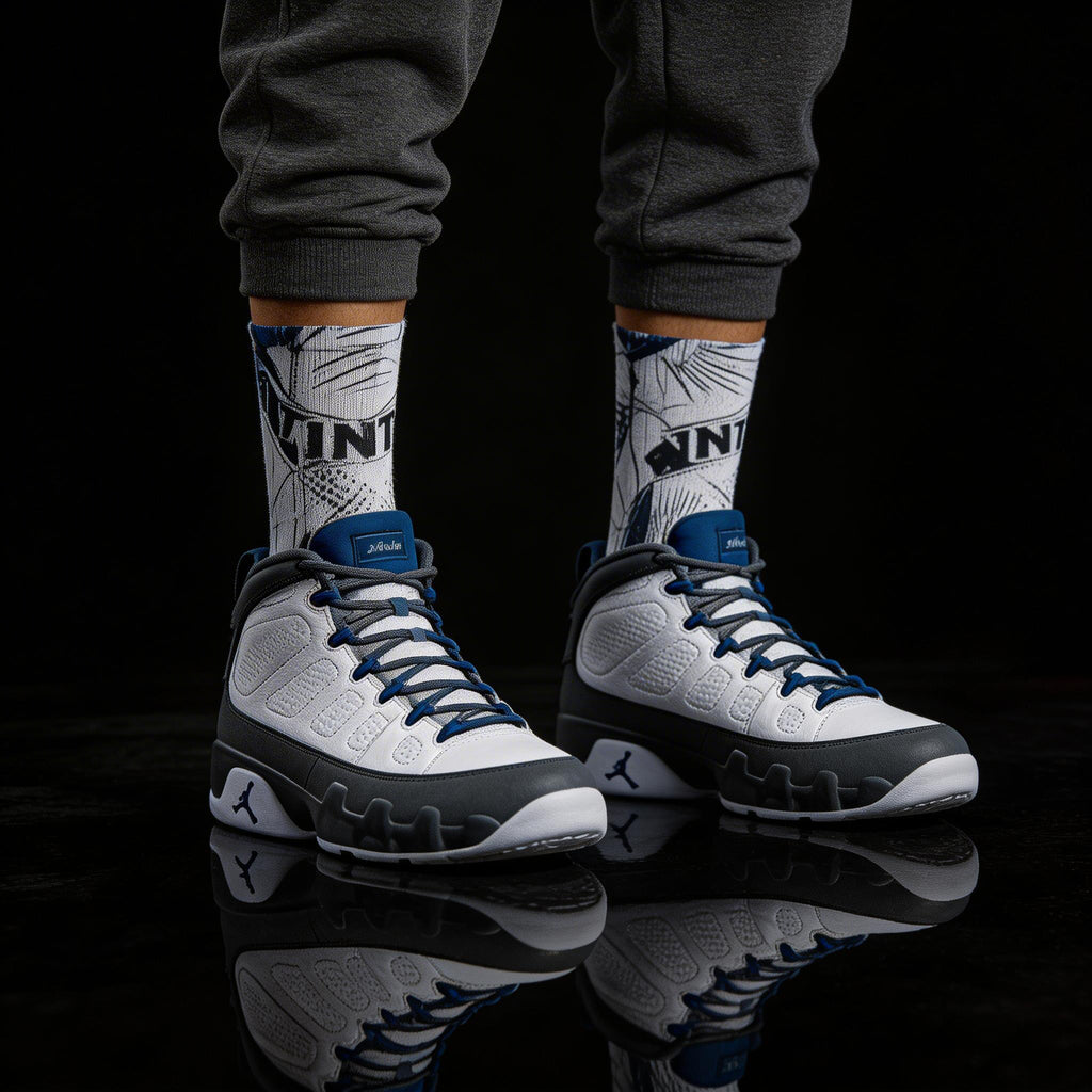 Jordan 9 Retro 'Flint Grey' 2026 matching Crew Socks | Premium Championship Heritage Streetwear