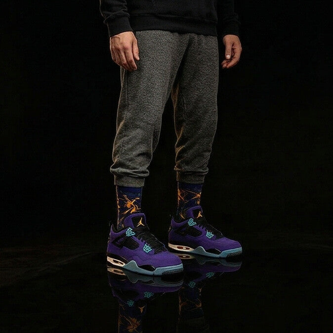 Jordan 4 Retro Lakers matching Crew Socks | Purple Gold Championship Streetwear Hoop Culture Gift