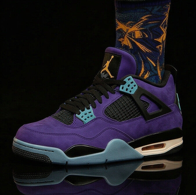 Jordan 4 Retro Lakers matching Crew Socks | Purple Gold Championship Streetwear Hoop Culture Gift