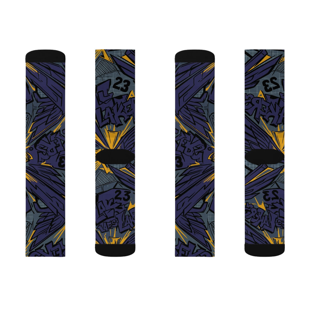 Jordan 4 Retro Lakers matching Crew Socks | Purple Gold Championship Streetwear Hoop Culture Gift