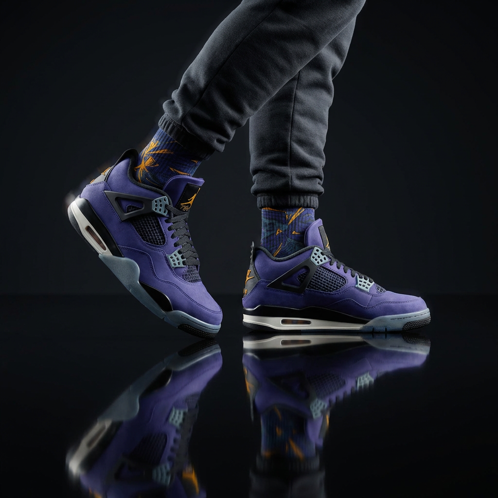 Jordan 4 Retro Lakers matching Crew Socks | Purple Gold Championship Streetwear Hoop Culture Gift