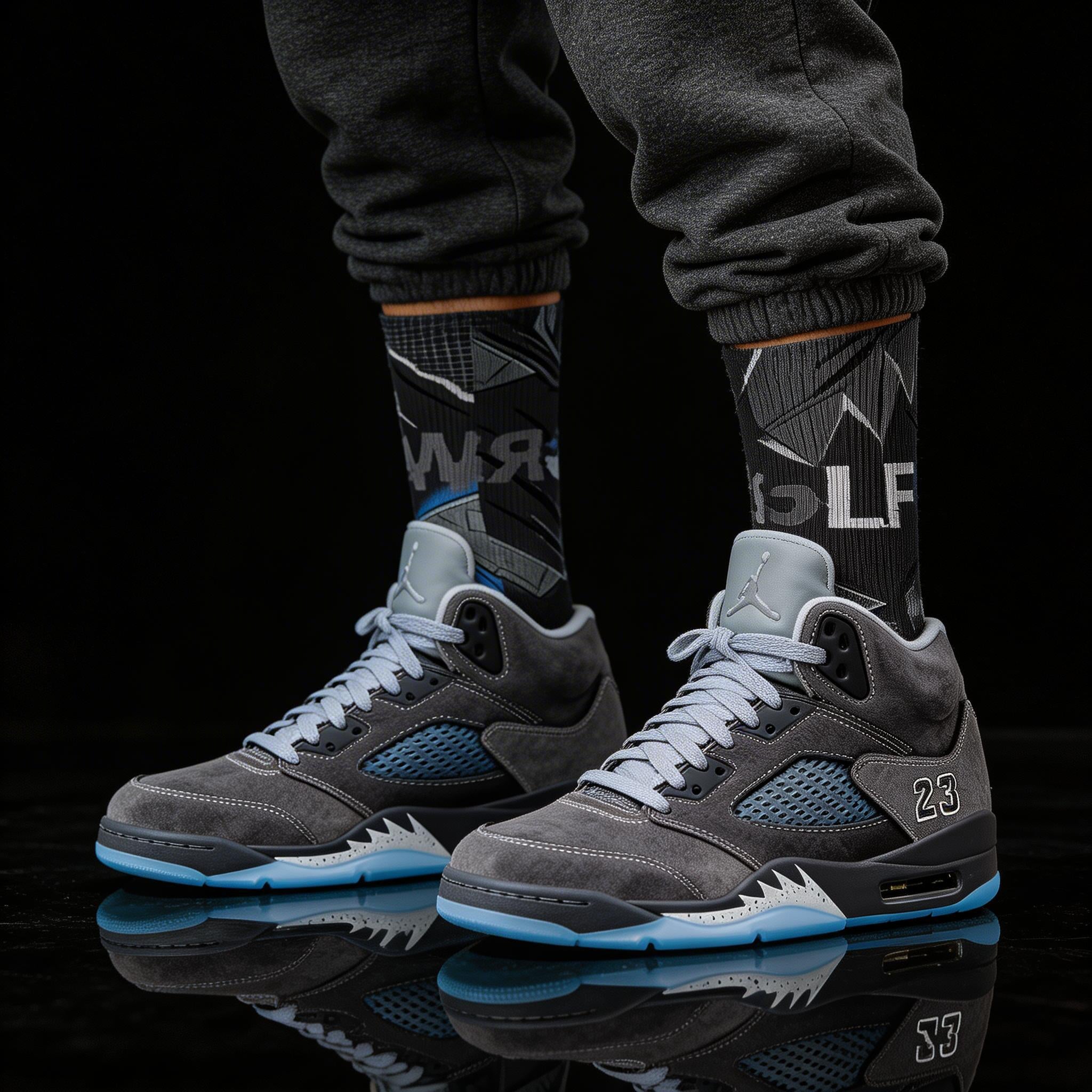 Jordan 5 Retro Wolf Grey 2026 matching Crew Socks | Predator Pack Jordan 5 Wolf Grey Streetwear Basketball