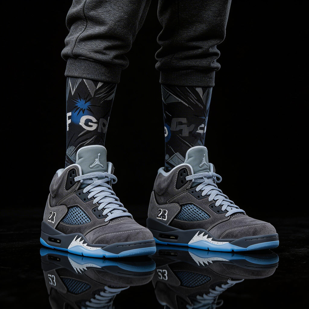 Jordan 5 Retro Wolf Grey 2026 matching Crew Socks | Predator Pack Jordan 5 Wolf Grey Streetwear Basketball