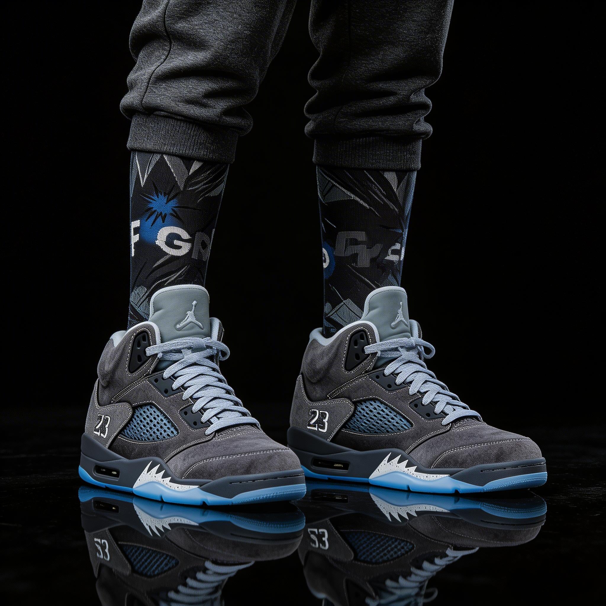 Jordan 5 Retro Wolf Grey 2026 matching Crew Socks | Predator Pack Jordan 5 Wolf Grey Streetwear Basketball