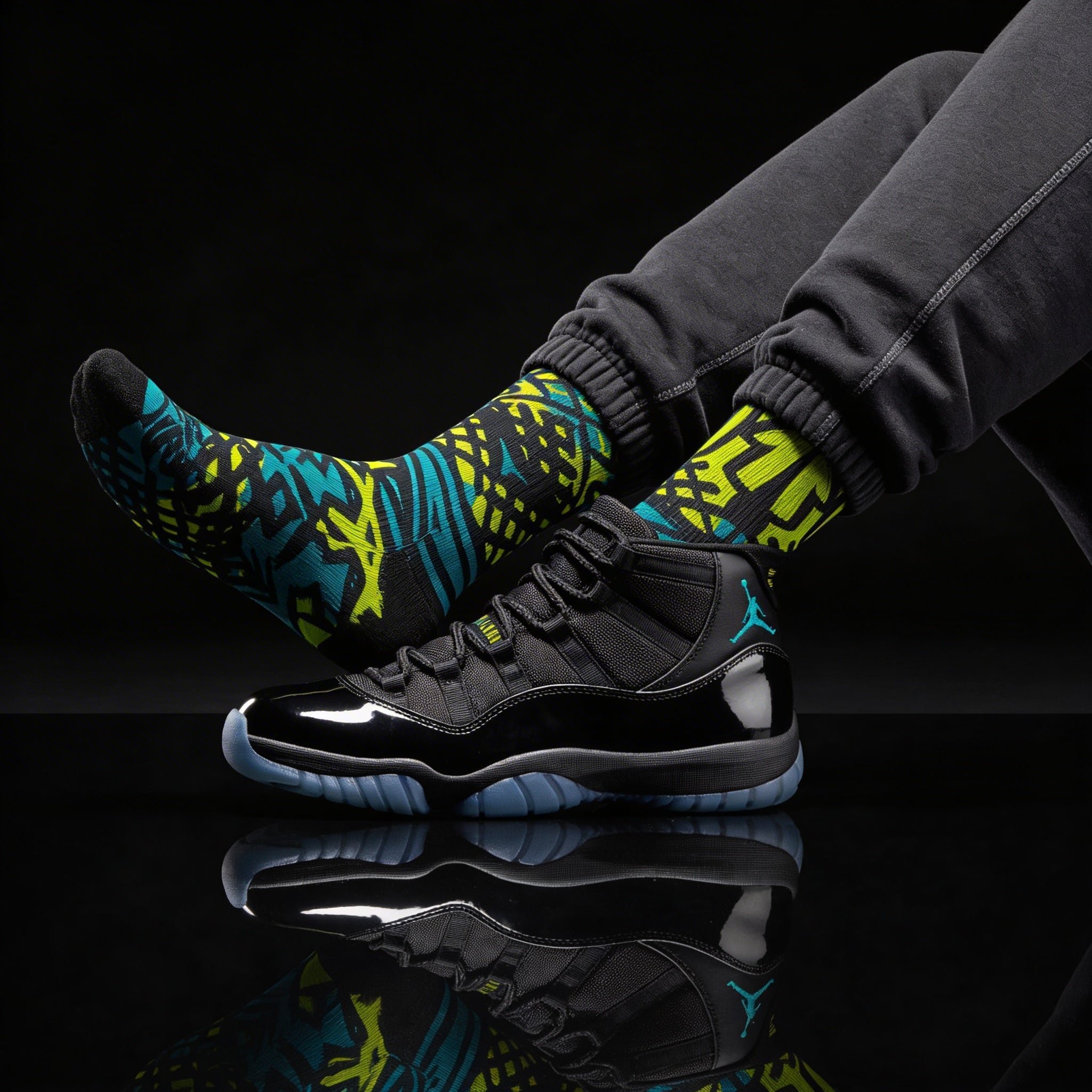 Nike Air Jordan 11 Gamma matching Crew Socks | Electric Blue Streetwear Basketball Collector Gift