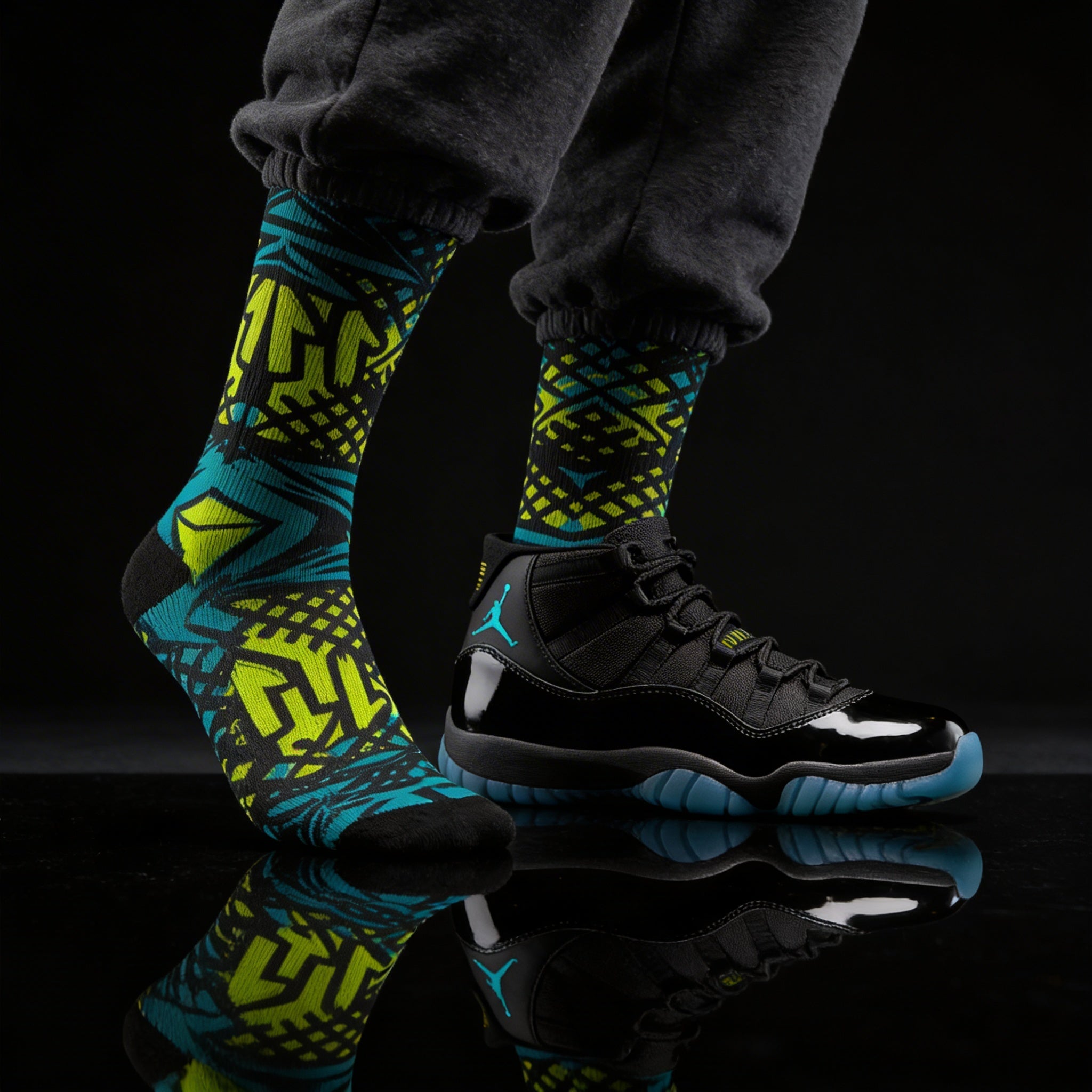 Nike Air Jordan 11 Gamma matching Crew Socks | Electric Blue Streetwear Basketball Collector Gift