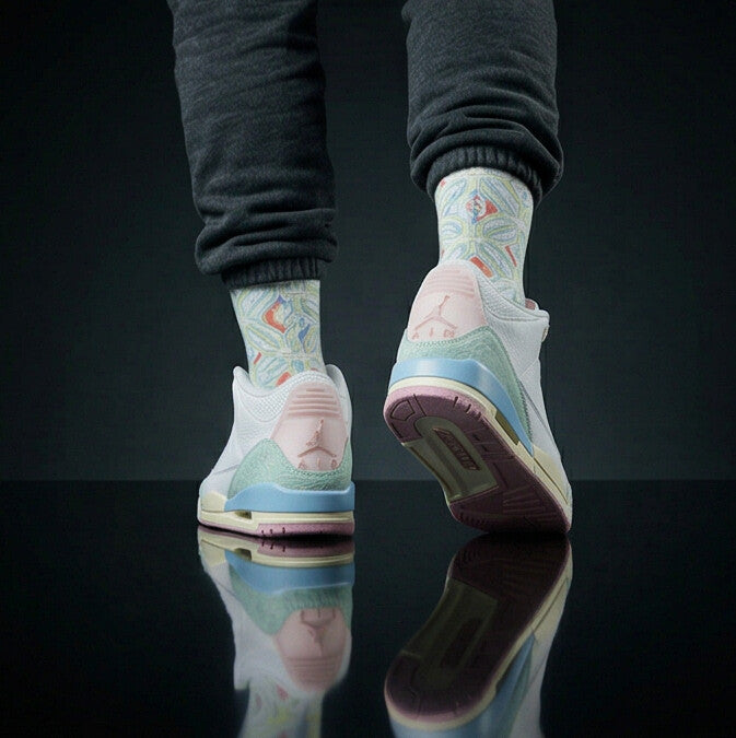 Jordan 3 Retro 'Spring is In The Air' matching Crew Socks | Spring Cement Print Basketball Streetwear