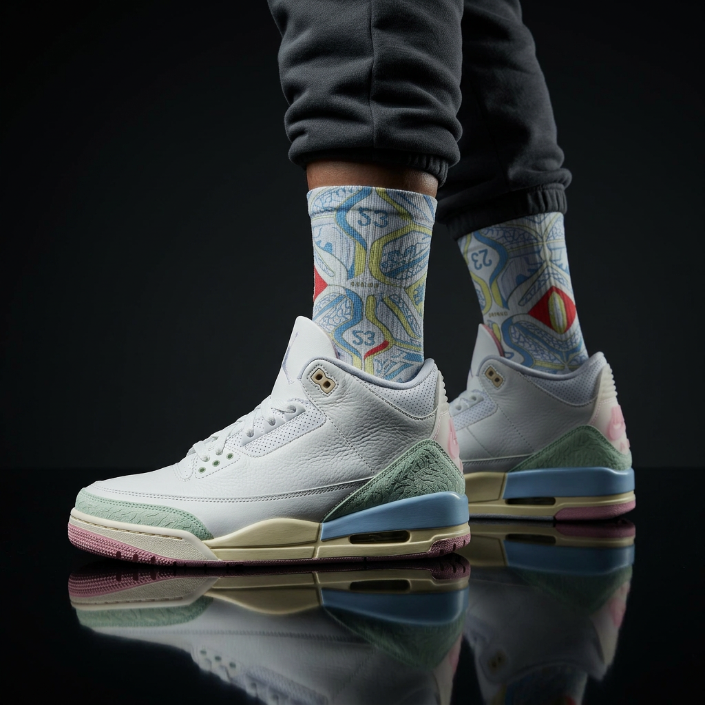 Jordan 3 Retro 'Spring is In The Air' matching Crew Socks | Spring Cement Print Basketball Streetwear