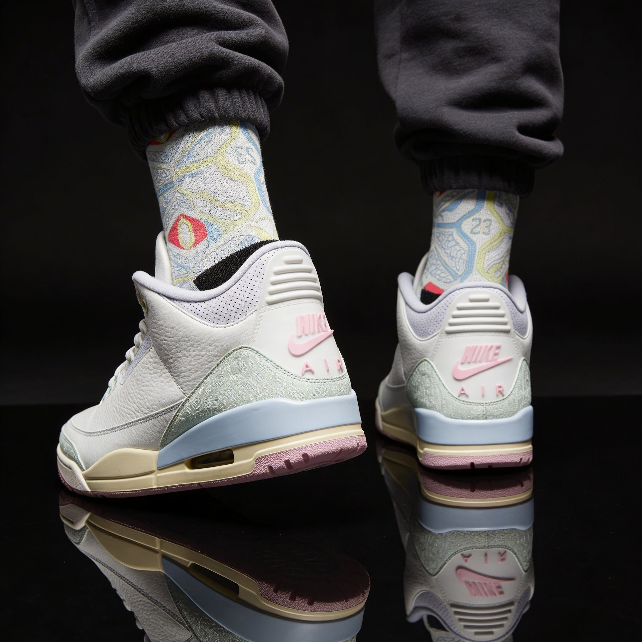 Jordan 3 Retro 'Spring is In The Air' matching Crew Socks | Spring Cement Print Basketball Streetwear