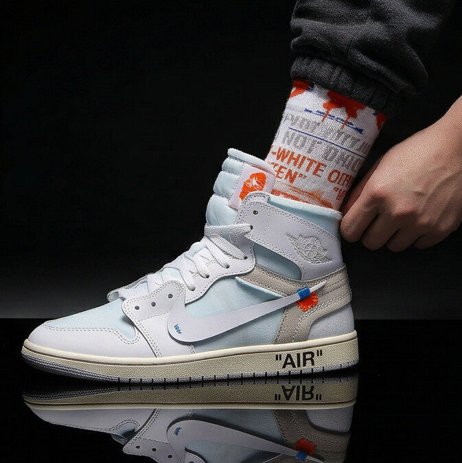 Virgil Abloh Archive x Jordan 1 Retro High OG Alaska Matching Crew Socks | Deconstructed White Industrial Streetwear