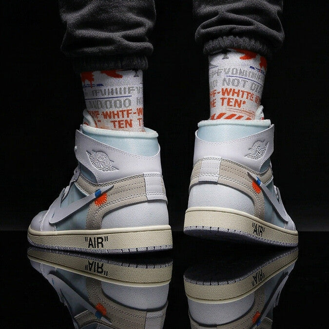 Virgil Abloh Archive x Jordan 1 Retro High OG Alaska Matching Crew Socks | Deconstructed White Industrial Streetwear